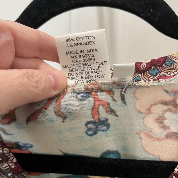 Parsley & Sage Floral Paisley Bright Colors 3/4 Sleeve Lettuce Trim Tunic Top S - Picture 6 of 11